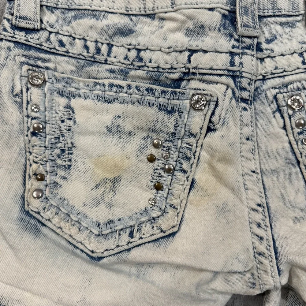 Miss Me Denim Shorts Womens 25 Embellished Studded Low Stretch Denim Y2K Blue